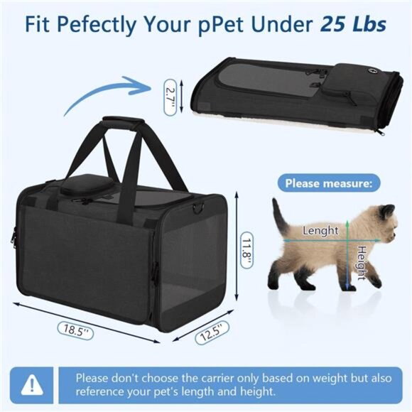 Cat Carrier, Large Cat Carrier for Small Medium Dogs Cats, Foldable Soft-Sided - Picture 3 of 7